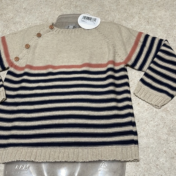 BNWT FINA EJERIQUE COTTON & LINEN SIDE BUTTON STRIPE CREWNECK SWEATER - Picture 2 of 8